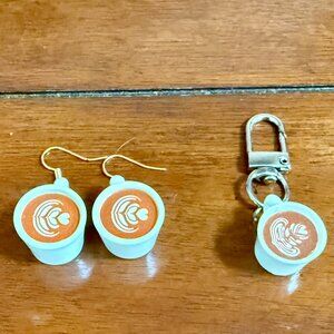 NEW 2-Pc Set Coffee Latte Acrylic Cup Earrings & Mini Coffee Cup Keychain